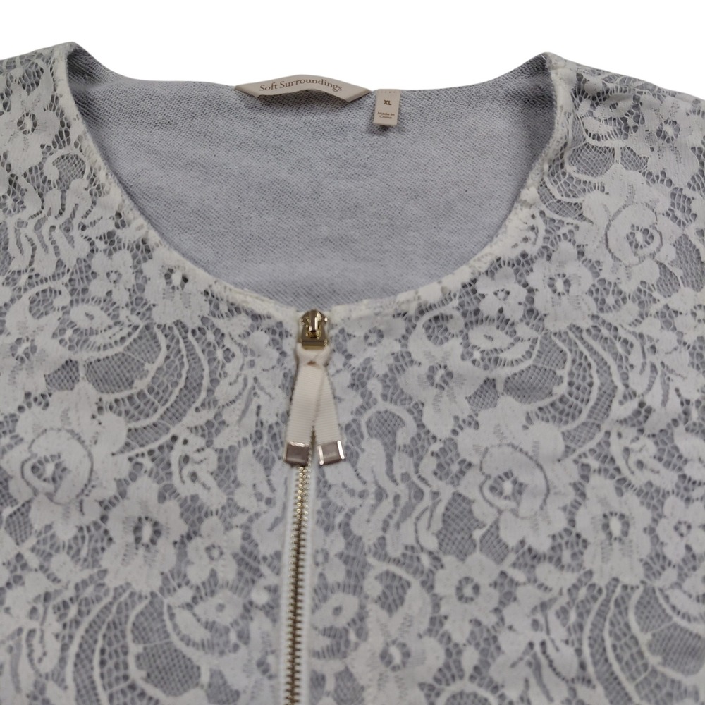 Soft Surroundings Grey White Floral Lace Overlay Zip Front Jacket XL - Picture 2 of 16